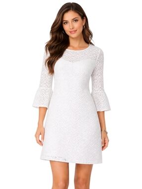Lilly Pulitzer Fontaine Lace Dress White Bell Sleeve Mini XS Resort